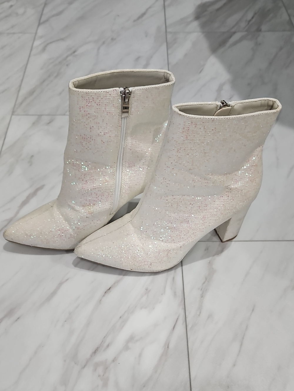 SHEIN White Iridescent Pointed Ankle Boots